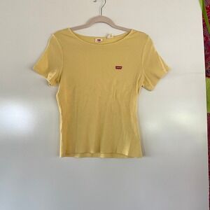 Levi Y2K 90's Yellow Baby Tee Women's size Large Fitted‎ ribbed Street